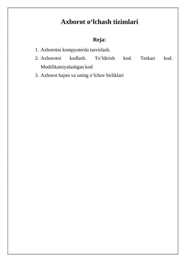 Axborot o‘lchash tizimlari