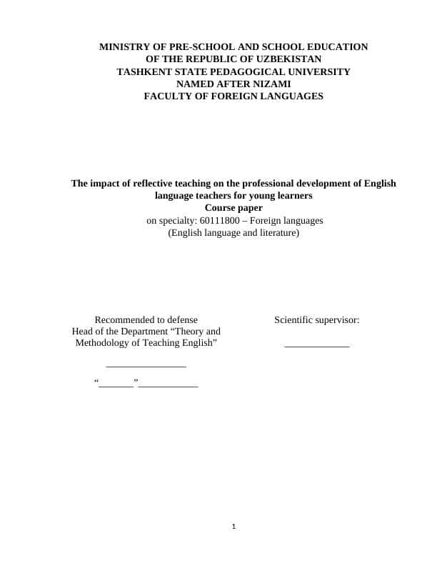 The impact of reflective teaching on the professional development of English language teachers for young learners