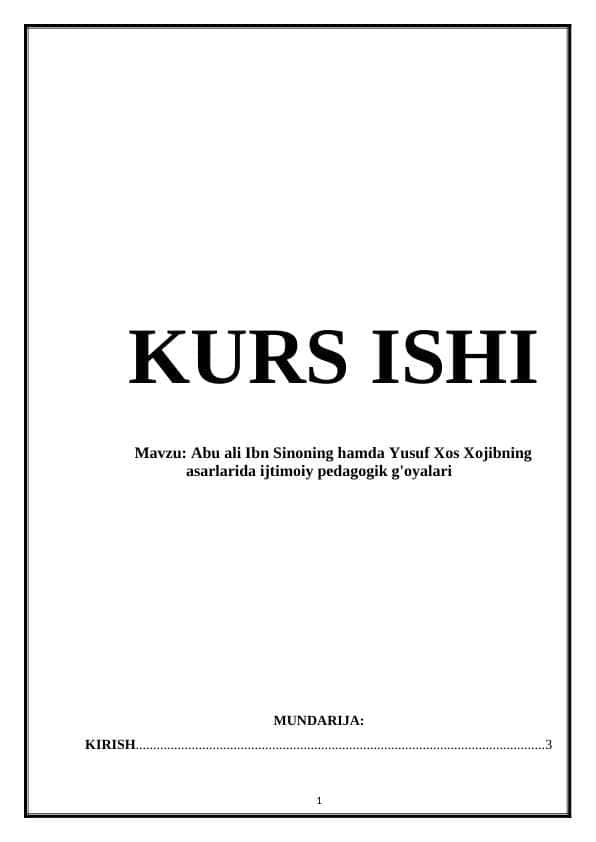 Abu ali Ibn Sinoning hamda Yusuf Xos Xojibning asarlarida ijtimoiy pedagogik g'oyalari