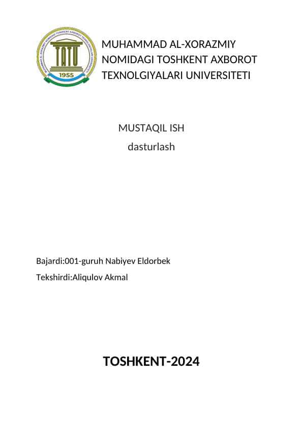 Dasturlash fanidan mustaqil ish