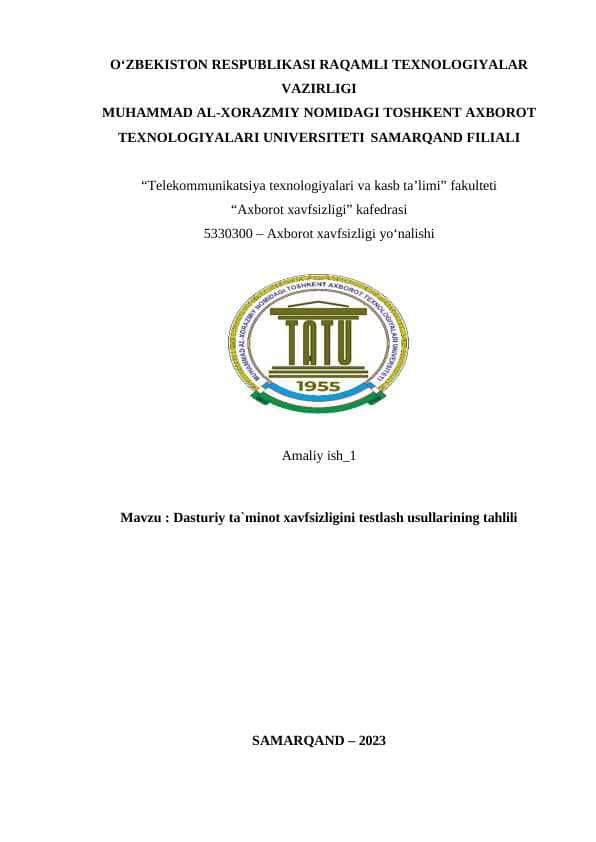Dasturiy ta`minot xavfsizligini testlash usullarining tahlili
