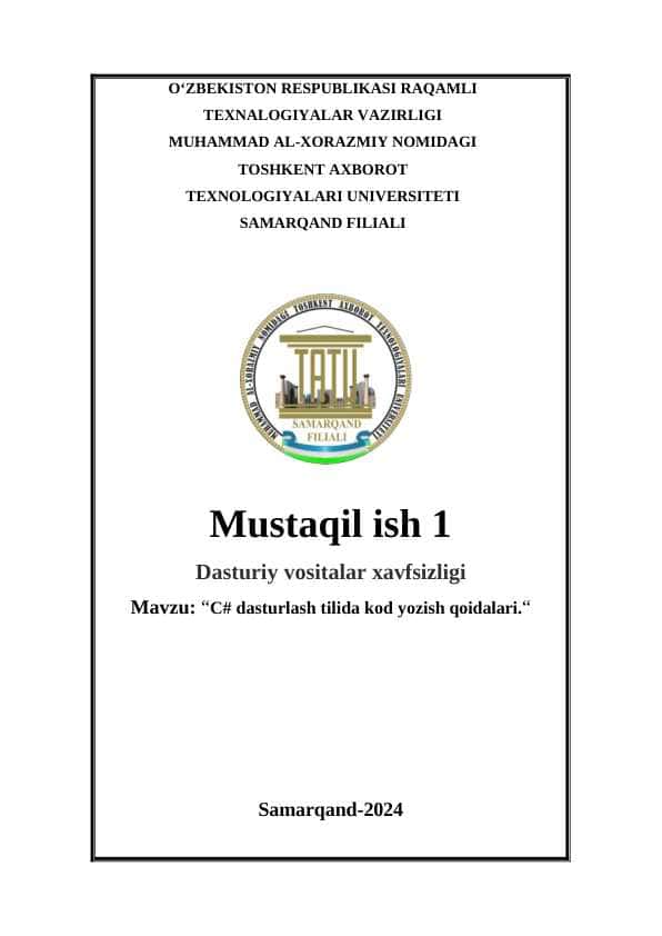 C# dasturlash tilida kod yozish qoidalari