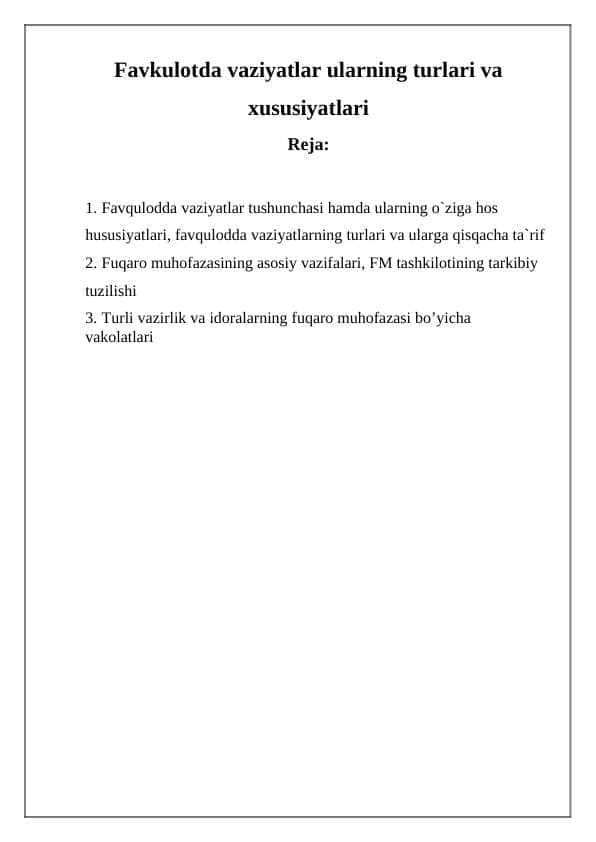 Faqulotda vaziyatlarda ularning oldini olish