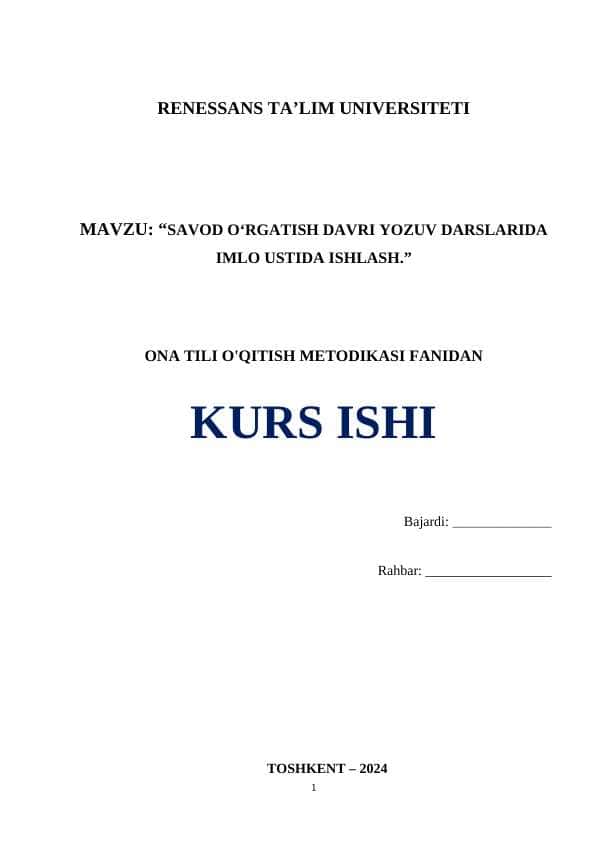SAVOD OʻRGATISH DAVRI YOZUV DARSLARIDA IMLO USTIDA ISHLASH.docx