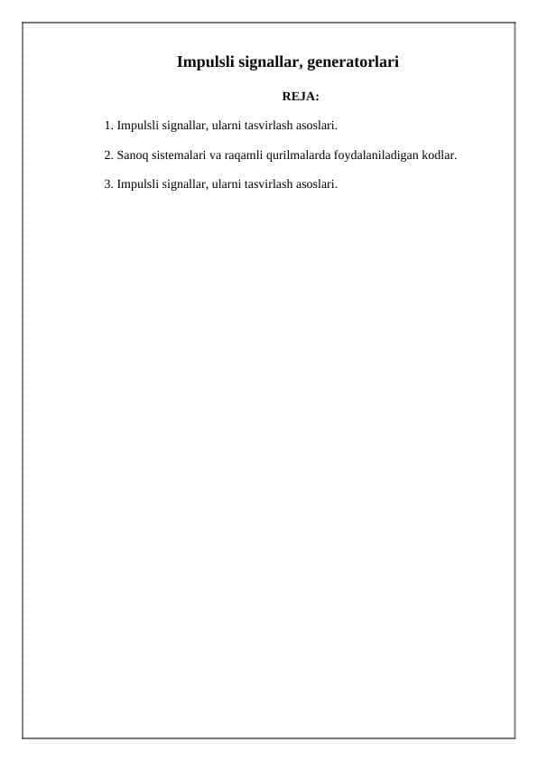 Impulsli signallar, generatorlari