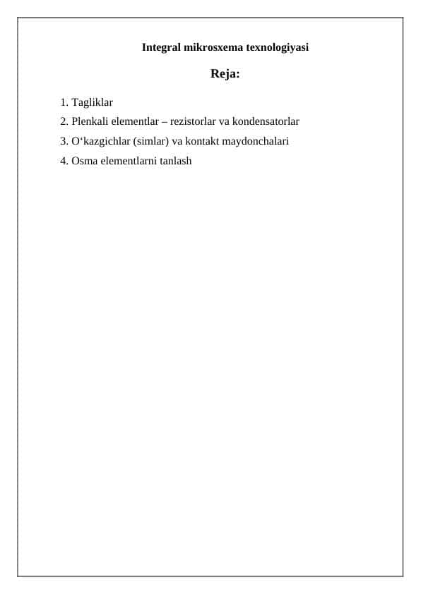 Integral mikrosxemalar asosida hisoblagichlar sxemalari