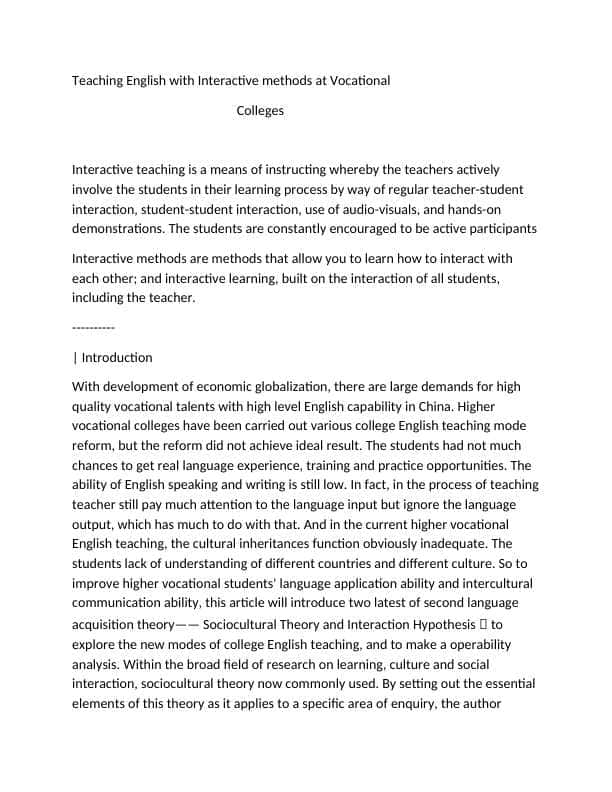 Teaching English with Interactive methods at Vocational