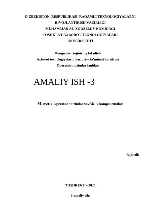Operatsion tizimlar xavfsizlik komponentalari