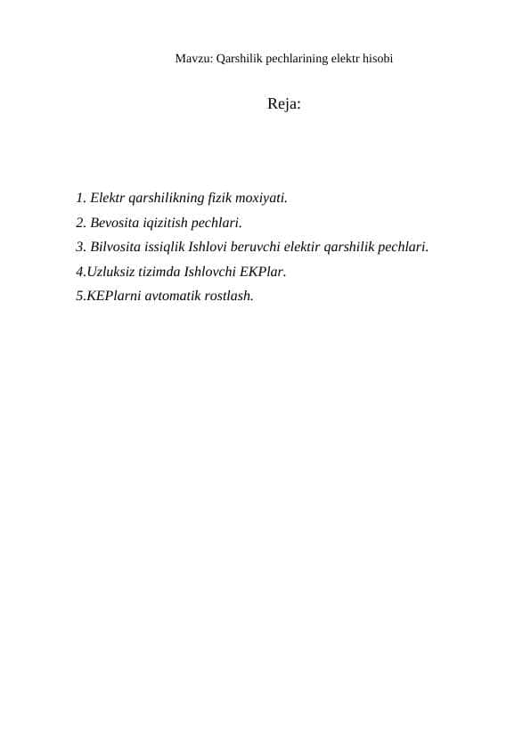 Qarshilik pechlarining elektr hisobi