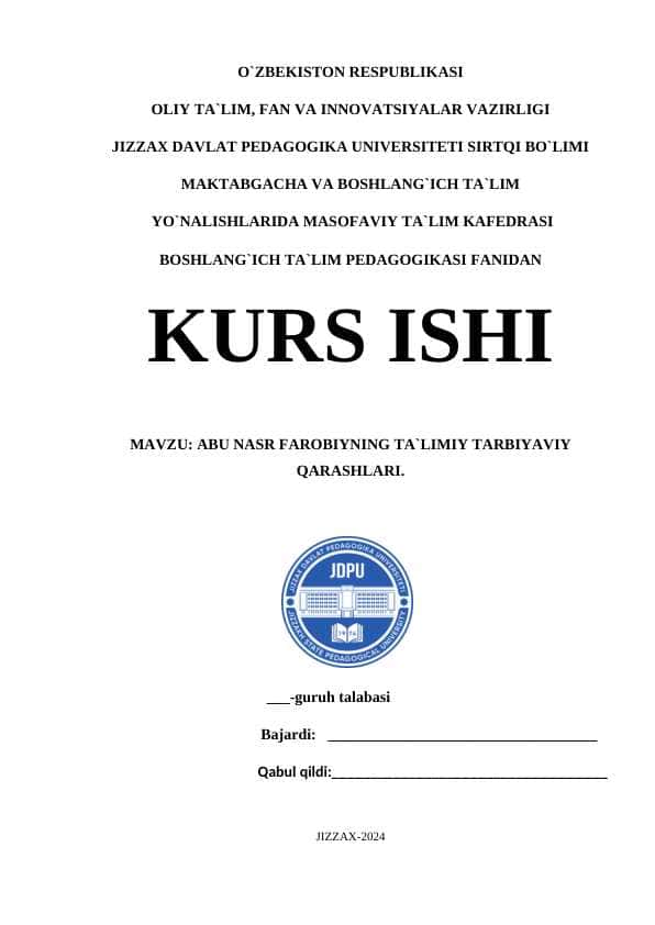 ABU NASR FAROBIYNING TA`LIMIY TARBIYAVIY QARASHLARI