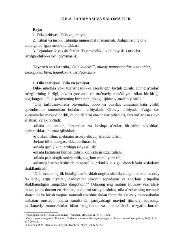 OILA TARBIYASI VA SALOMATLIK