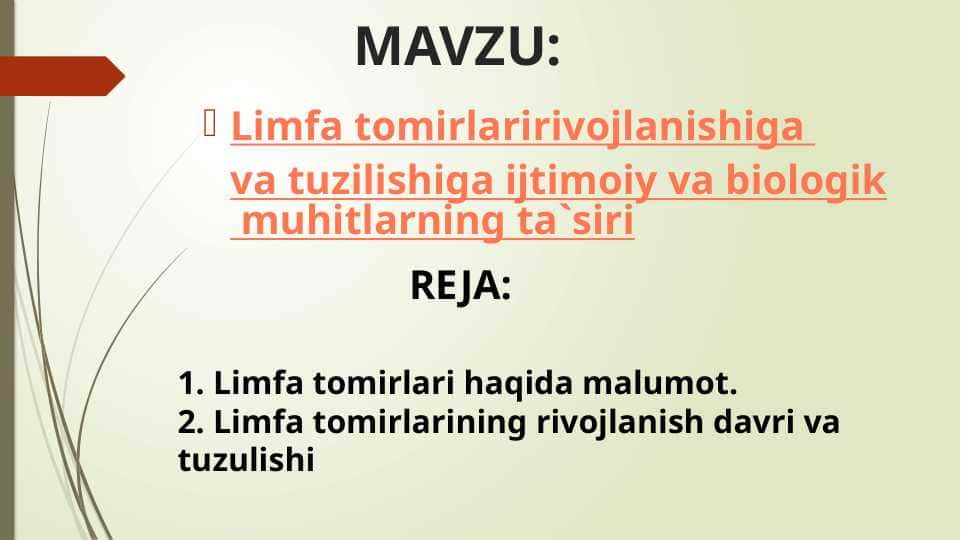 limfa tomirlari rivojlanishiga va tuzilishiga ijtimoiy va biologik muhitlarning ta`siri