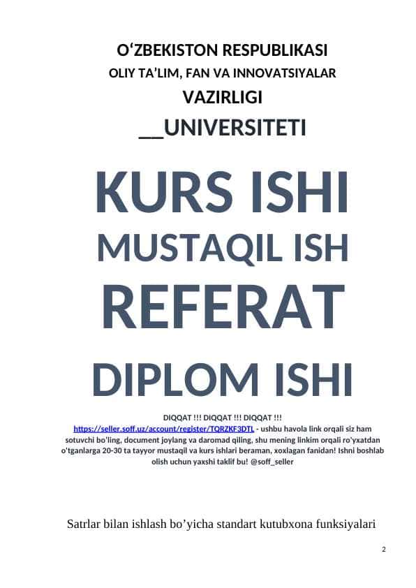 Satrlar bilan ishlash bo’yicha standart kutubxona funksiyalari