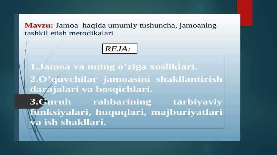 Jamoa haqida umumiy tushuncha