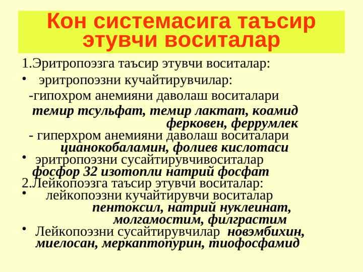 QON SISTEMASIGA TASIR ETUVCHI VOSITALAR.