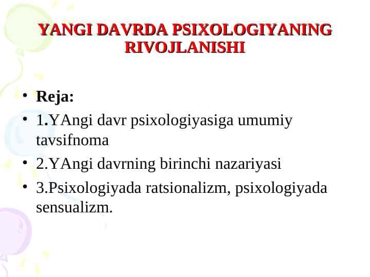 YANGI DAVRDA PSIXOLOGIYANING RIVOJLANISHI