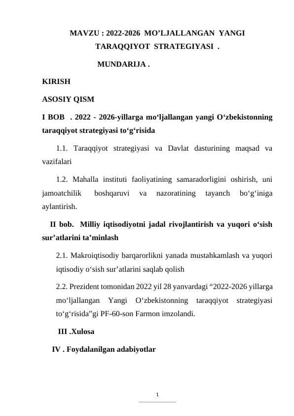 2022-2026 MO’LJALLANGAN YANGI TARAQQIYOT STRATEGIYASI