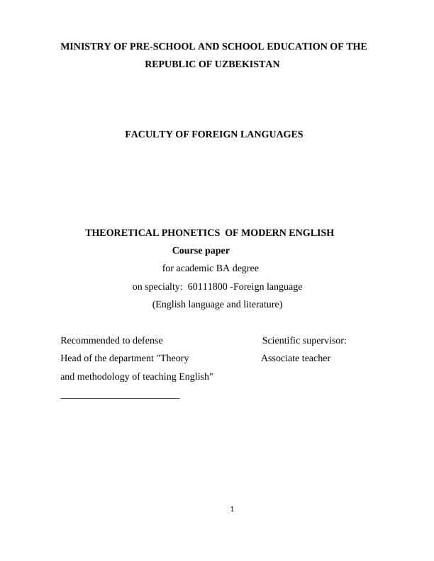 THEORETICAL PHONETICS OF MODERN ENGLISH
