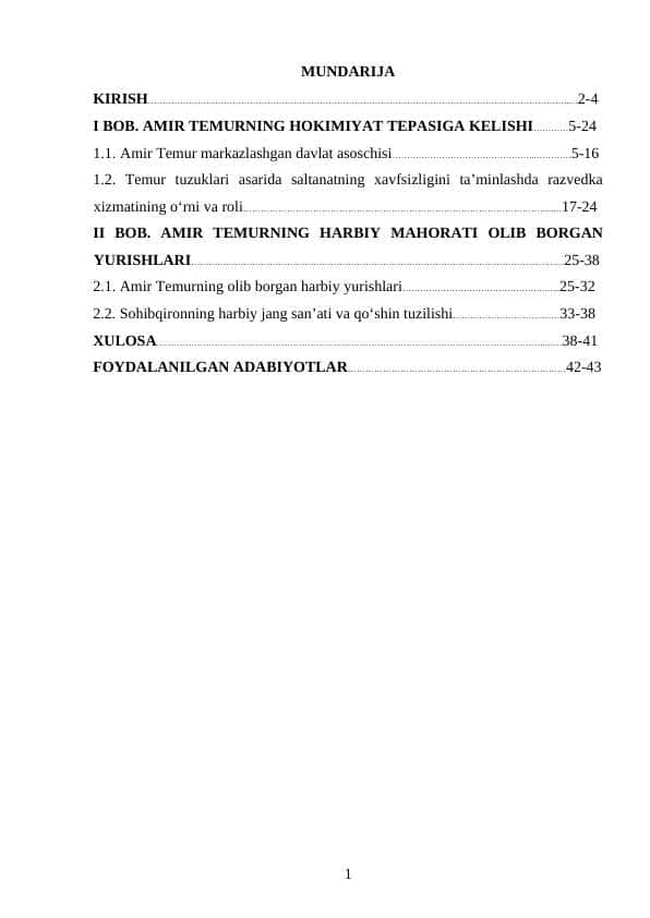 AMIR TEMURNING HOKIMIYAT TEPASIGA KELISHI