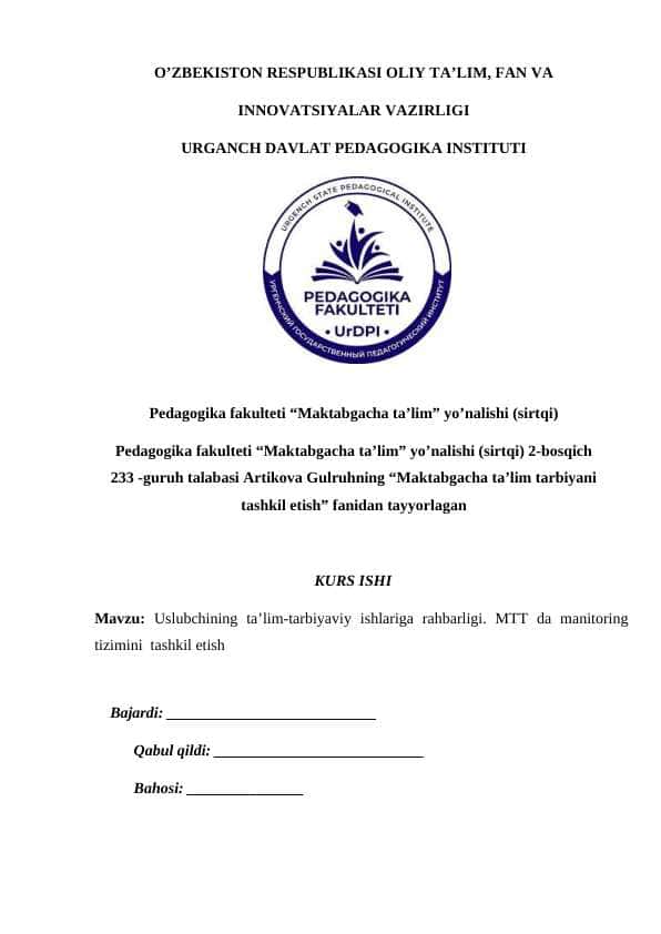 Uslubchining ta'lim tarbiyaviy ishlariga rahbarligi