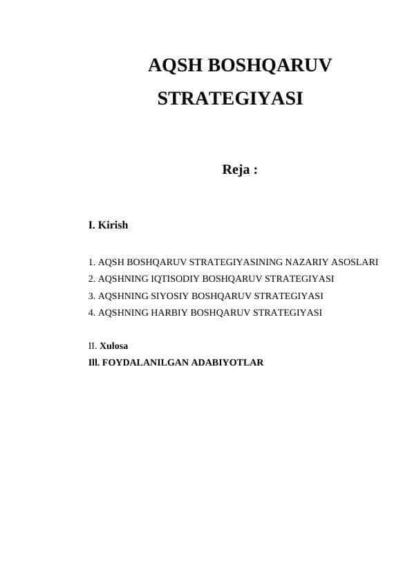 AQSH BOSHQARUV STRATEGIYASI