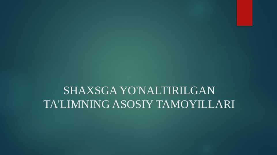 SHAXSGA YO'NALTIRILGAN TA'LIMNING ASOSIY TAMOYILLARI