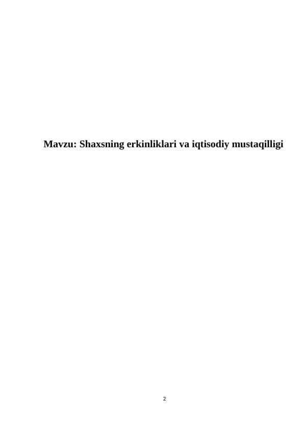 Shaxsning erkinliklari va iqtisodiy mustaqilligi