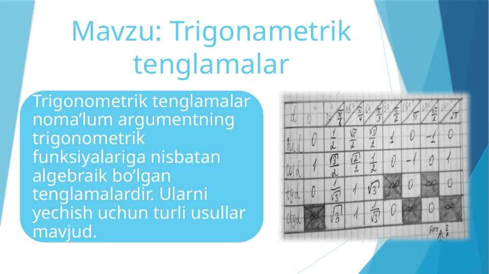 Trigonametrik tenglamalar