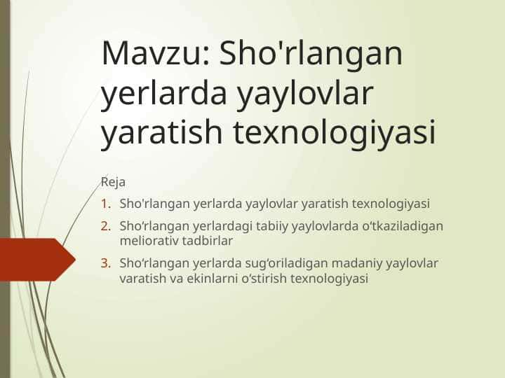 Sho'rlangan yerlarda yaylovlar yaratish texnologiyasi