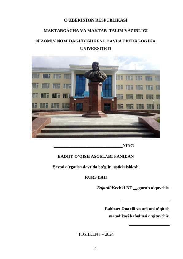 Savod o’rgatish davrida bo’g’in ustida ishlash