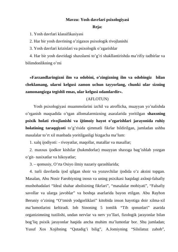 Yosh davrlari psixologiyasi