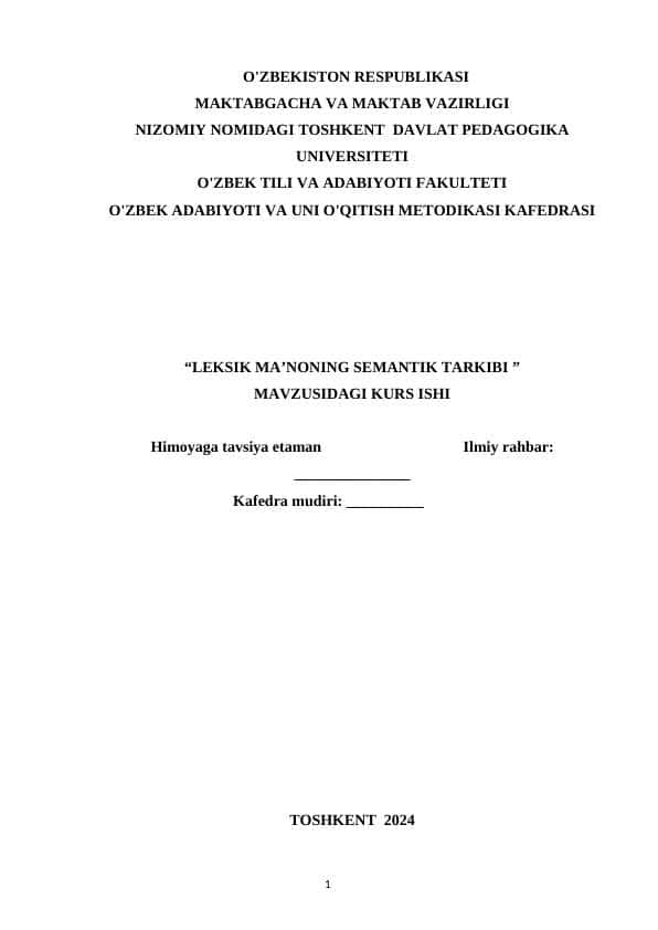 LEKSIK MAʼNONING SEMANTIK TARKIBI