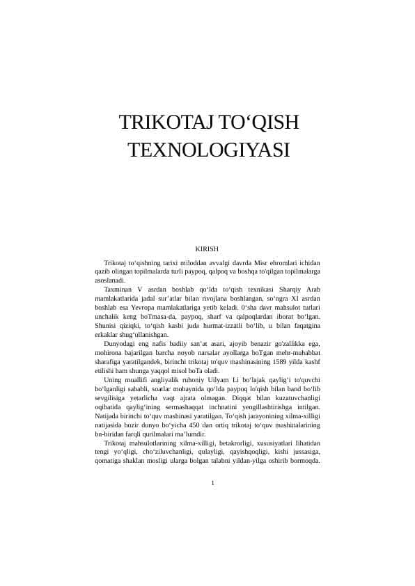 TRIKOTAJ TO‘QISH TEXNOLOGIYASI