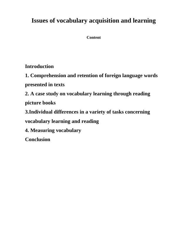 Issues of vocabulary acquisition and learning (kurs ishi)