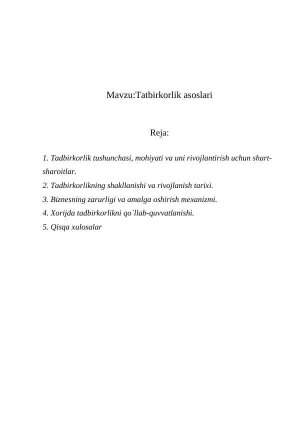Tatbirkorlik asoslari mavzusida tayyorlangan mustaqil ish