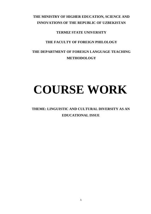 LINGUISTIC AND CULTURAL DIVERSITY AS AN EDUCATIONAL ISSUE