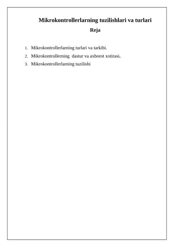 Mikrokontrollerlarning tuzilishi va turlari
