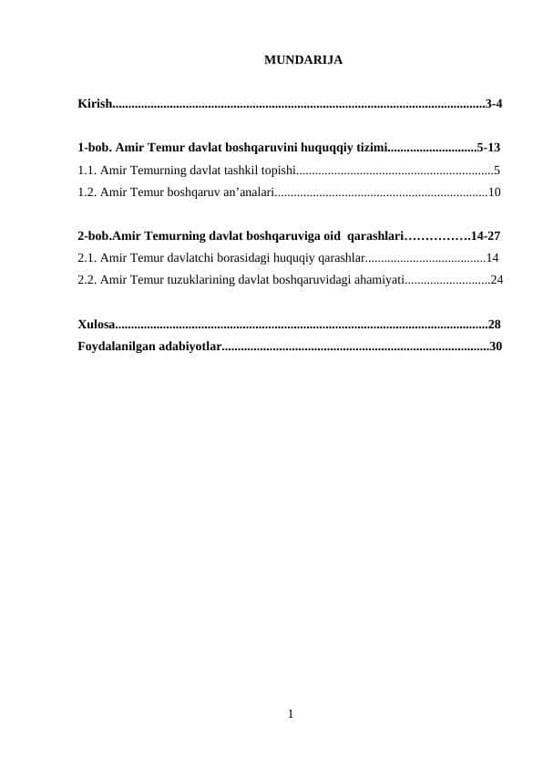 Amir Temur davlat boshqaruv tizimi
