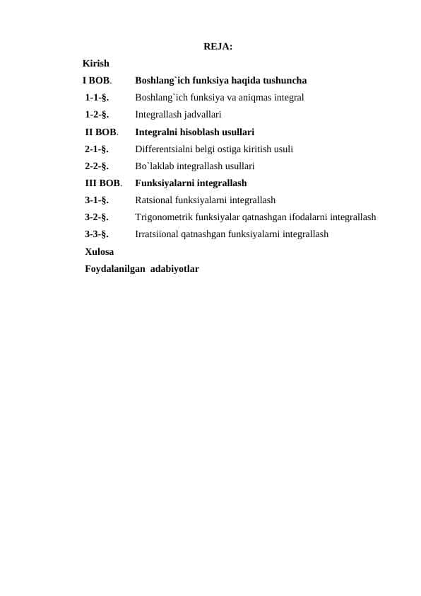 Aniqmas integrallar va ratsional funksiyalarni intgrallash