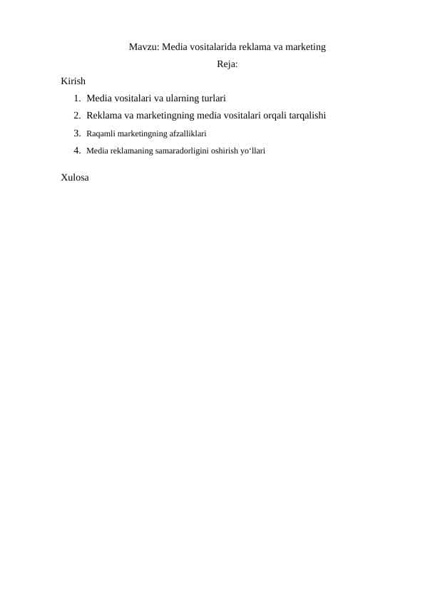 Media vositalarida reklama va marketing