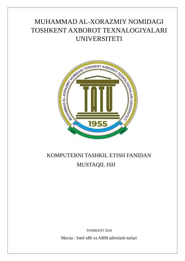 Komputerni tashkil etish fanidan mustaqil ish