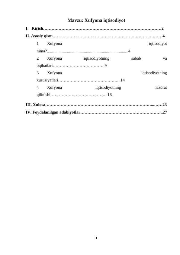 Mavzu: Xufyona iqtisodiyot. KURS ISHI