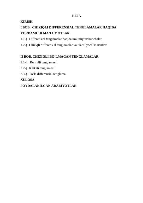 Birinchi tartibli chiziqli bo’lmagan tenglamalar
