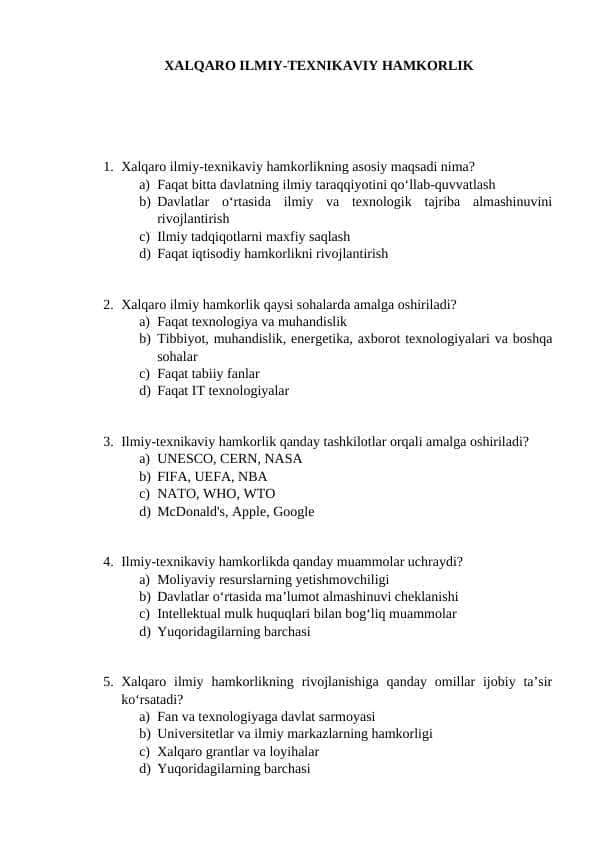 XALQARO ILMIY-TEXNIKAVIY HAMKORLIK