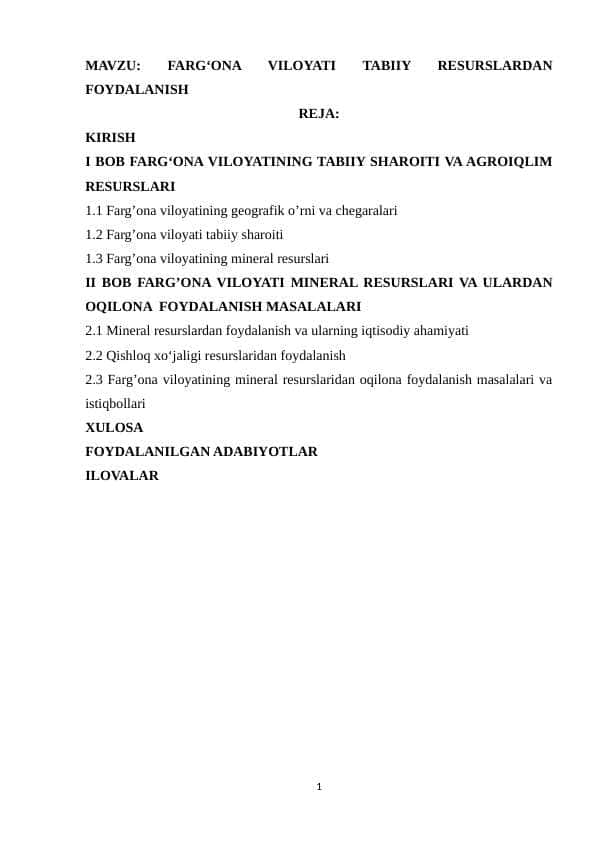 Farg‘ona viloyati tabiiy resurslardan foydalanish