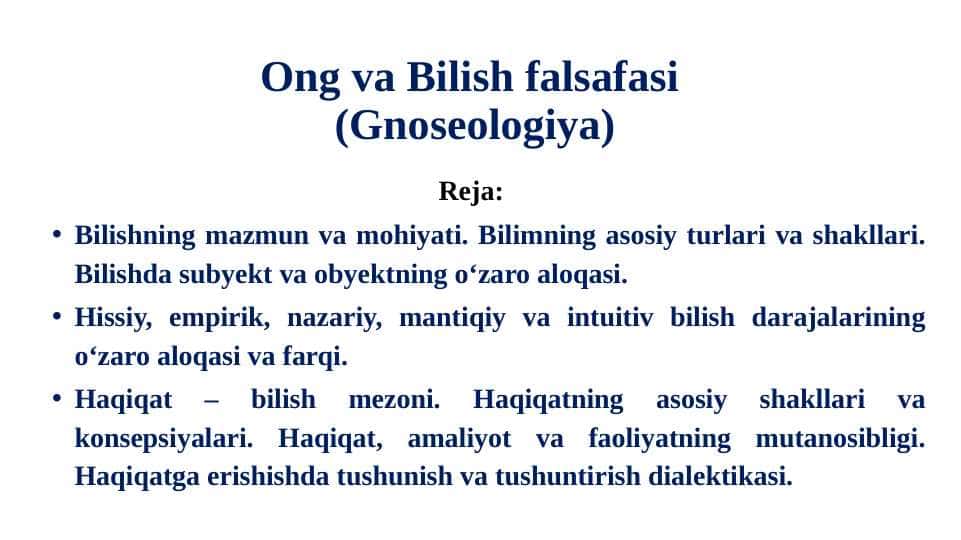 Ong va Bilish falsafasi Gnoseologiya