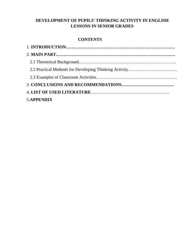 DEVELOPMENT OF PUPILS' THINKING ACTIVITY IN ENGLISH LESSONS IN SENIOR GRADES