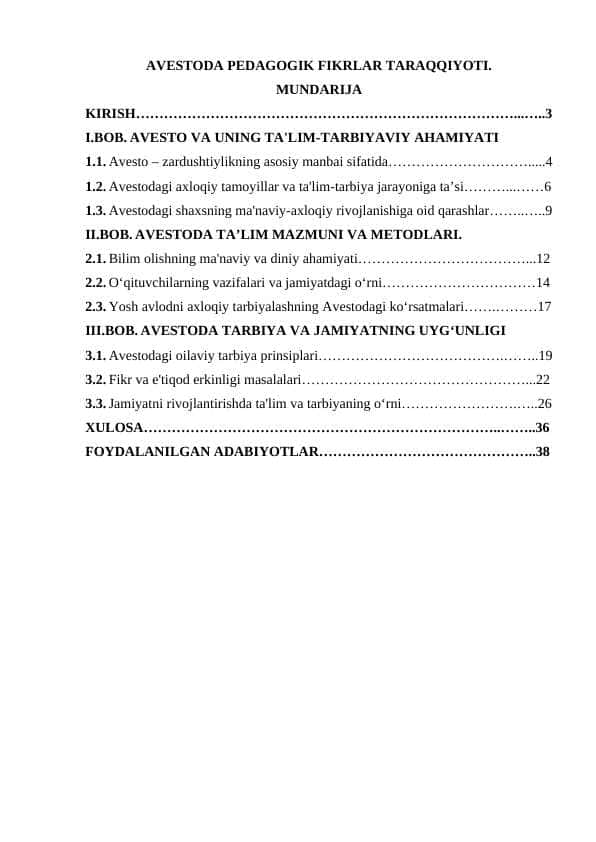 AVESTODA PEDAGOGIK FIKRLAR TARAQQIYOTI.