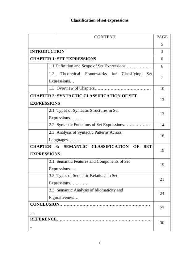 Classification of set expressions