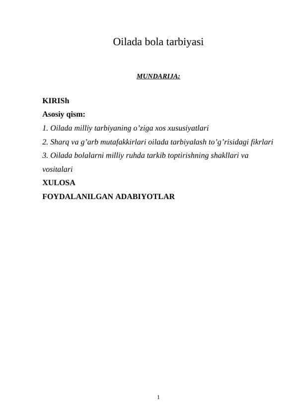 Oilada bola tarbiyasi
